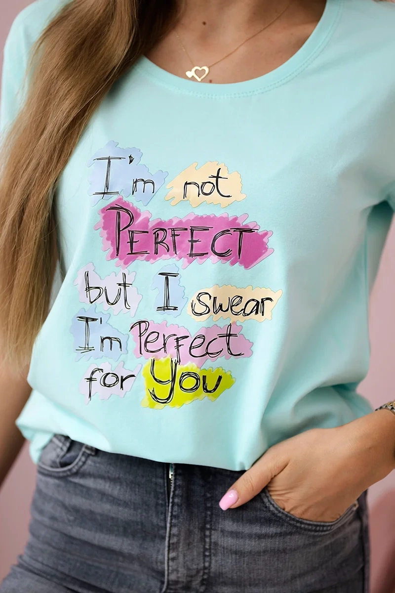 Bluzka z nadrukiem Perfect miętowa 4 Bluzka z nadrukiem Perfect miętowa - obrazek 4