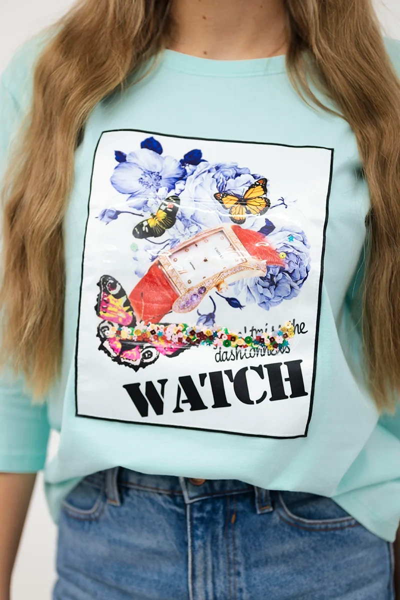 Bluzka z grafiką 3D Watch miętowa 4 Bluzka z grafiką 3D Watch miętowa - obrazek 4