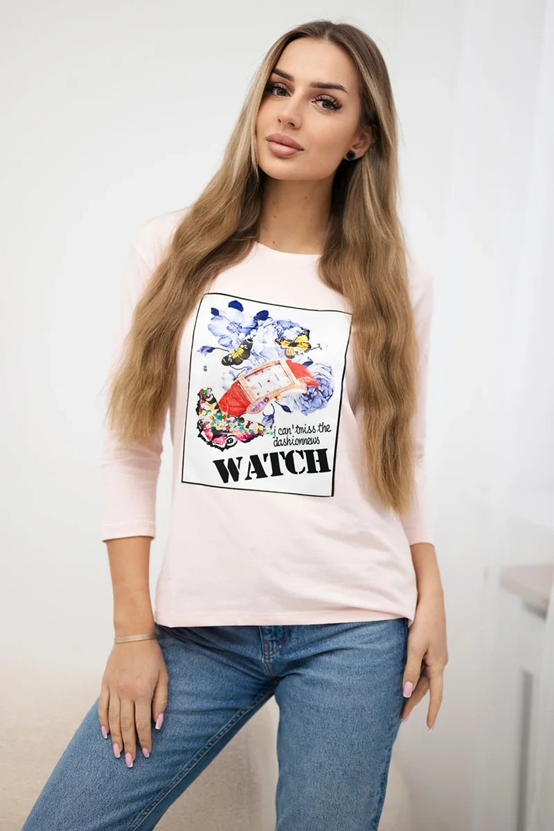 Bluzka z grafiką 3D Watch pudrowy róż 2 Bluzka z grafiką 3D Watch pudrowy róż - obrazek 2