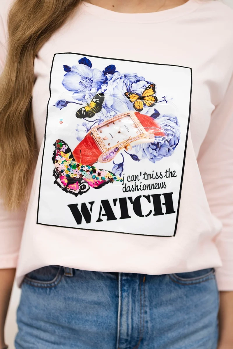 Bluzka z grafiką 3D Watch pudrowy róż 4 Bluzka z grafiką 3D Watch pudrowy róż - obrazek 4