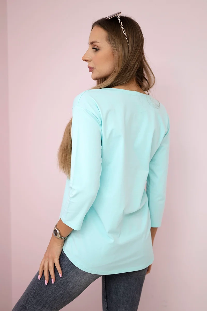 Bluzka z nadrukiem Summer Girl miętowa 3 Bluzka z nadrukiem Summer Girl miętowa - obrazek 3