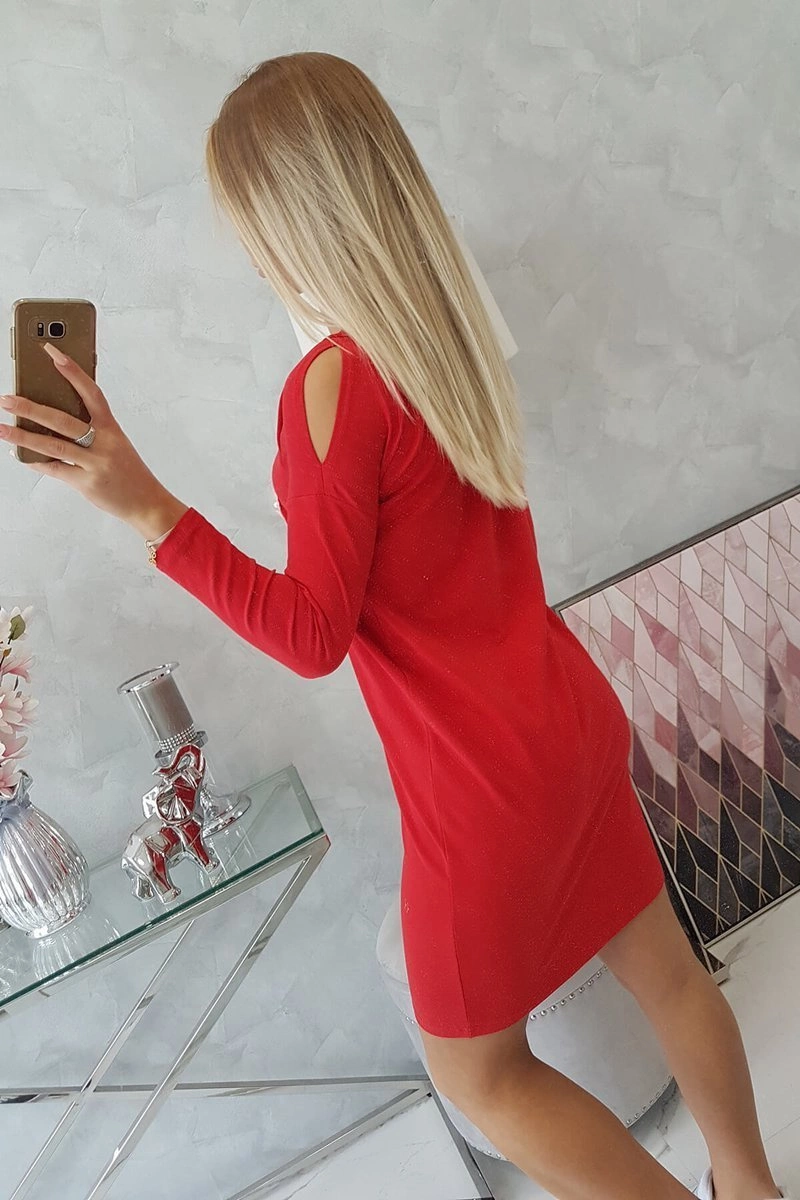 Sukienka z grafiką 3D z perełkami czerwona 7 Sukienka z grafiką 3D z perełkami czerwona - obrazek 7