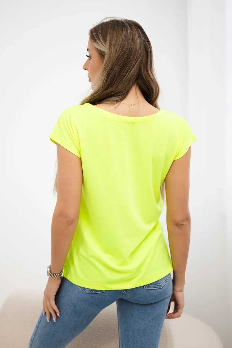 Bluzka z nadrukiem ust żółty neon+czerwony 3 Bluzka z nadrukiem ust żółty neon+czerwony - obrazek 3