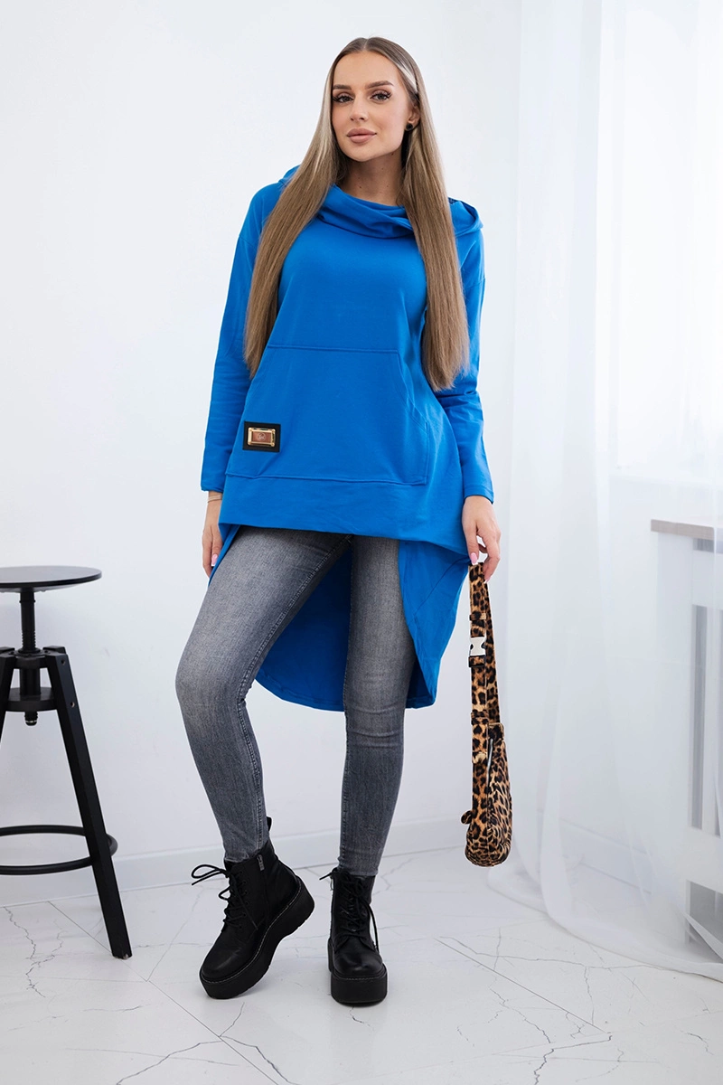 Bluza z długim tyłem i kapturem chabrowy 2 Bluza z długim tyłem i kapturem chabrowy - obrazek 2