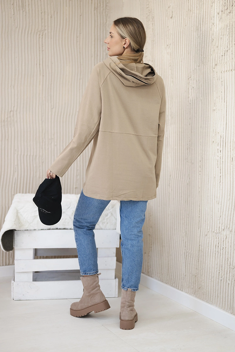 Tunika z suwakiem na kapturze Oversize camelowa 3 Tunika z suwakiem na kapturze Oversize camelowa - obrazek 3