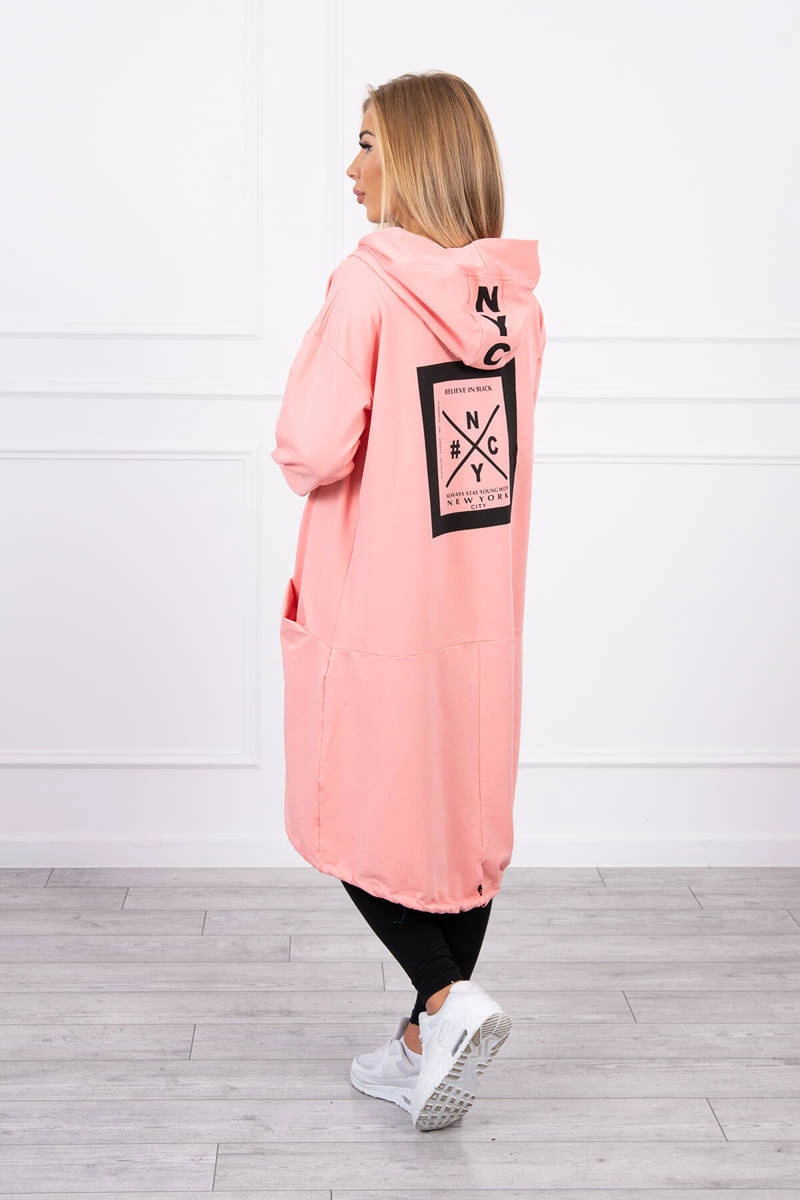 Narzutka z kapturem oversize morelowa 2 Narzutka z kapturem oversize morelowa - obrazek 2