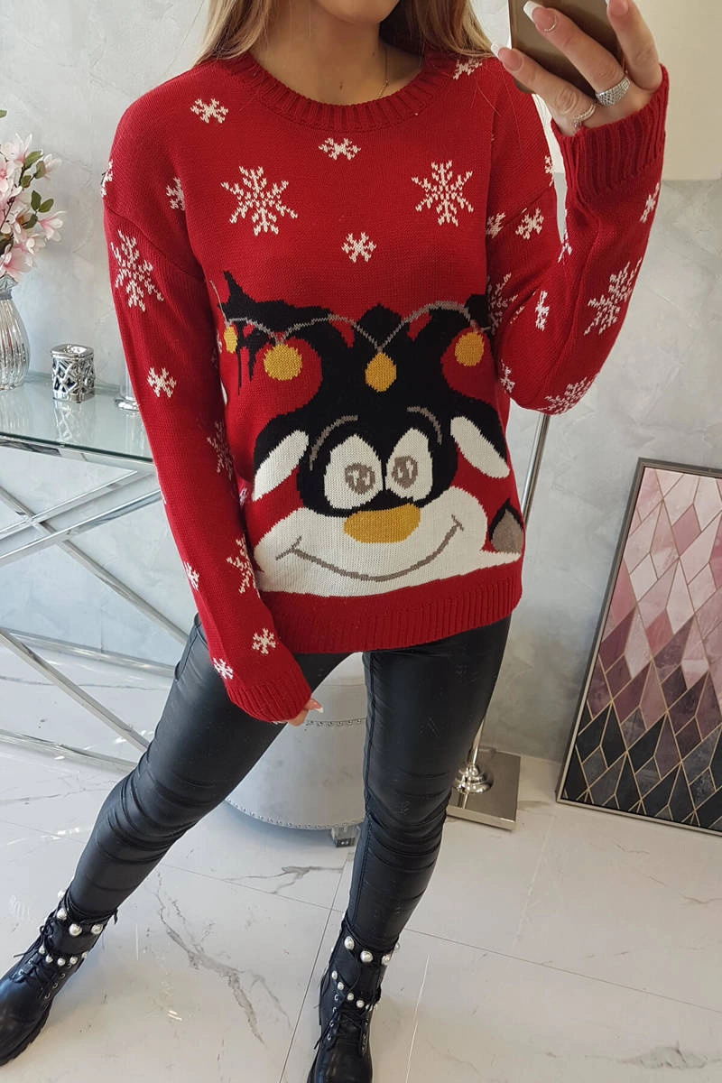 Sweter świąteczny z reniferem czerwony 5 Sweter świąteczny z reniferem czerwony - obrazek 5