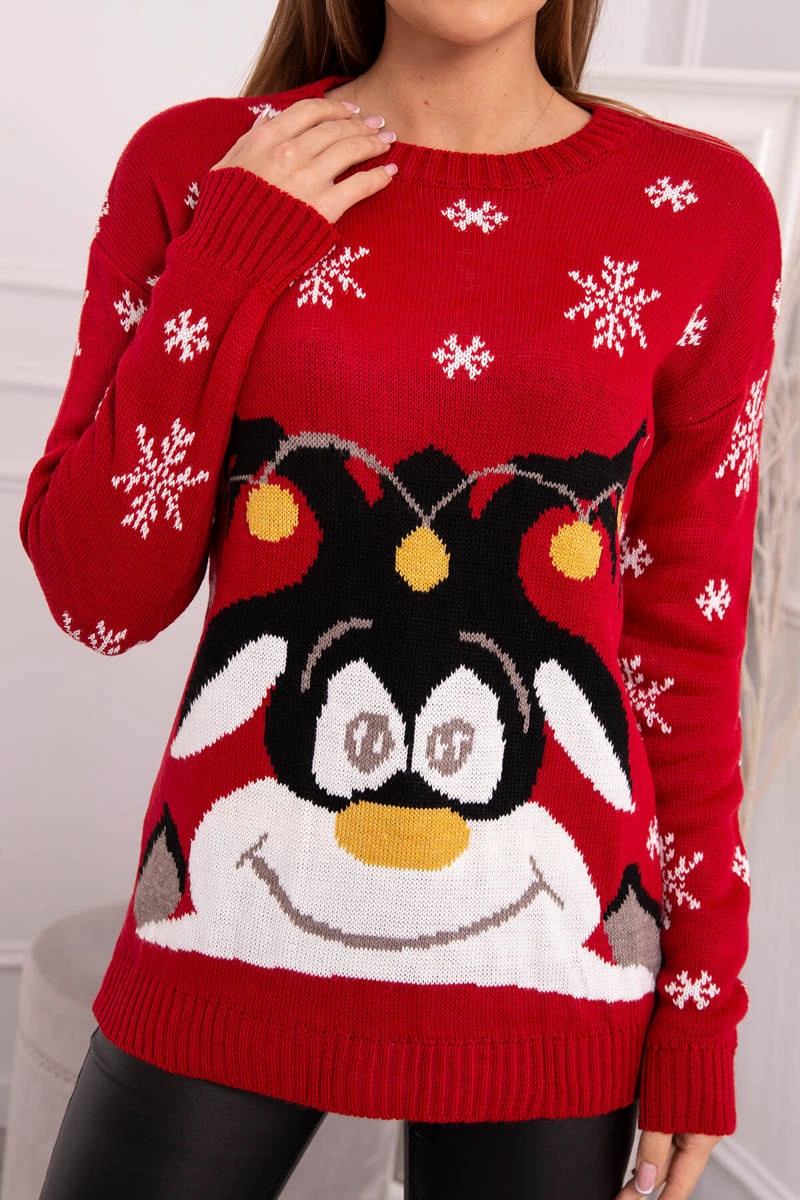 Sweter świąteczny z reniferem czerwony 4 Sweter świąteczny z reniferem czerwony - obrazek 4