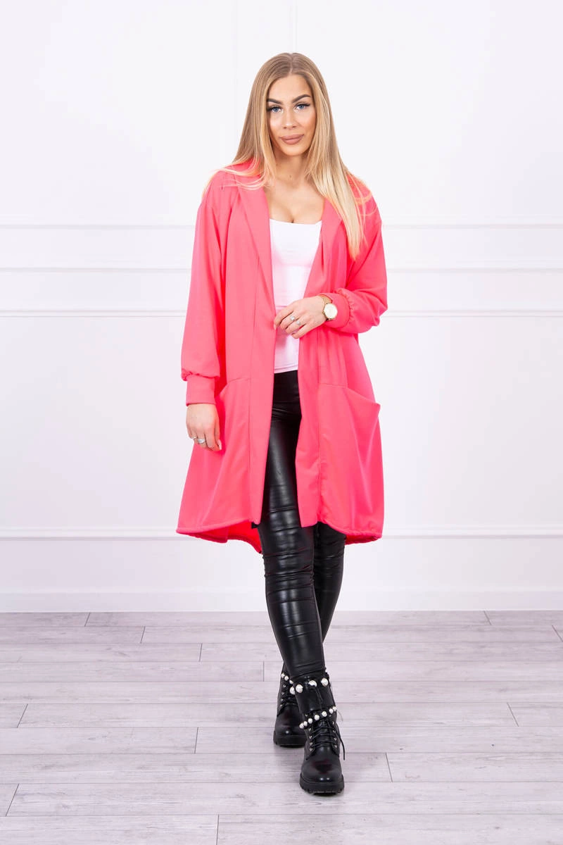 Narzutka z kapturem oversize różowy neon 3 Narzutka z kapturem oversize różowy neon - obrazek 3