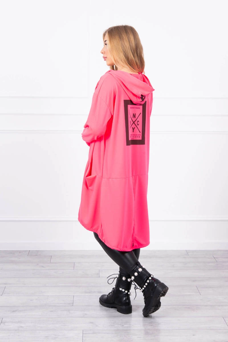 Narzutka z kapturem oversize różowy neon 2 Narzutka z kapturem oversize różowy neon - obrazek 2