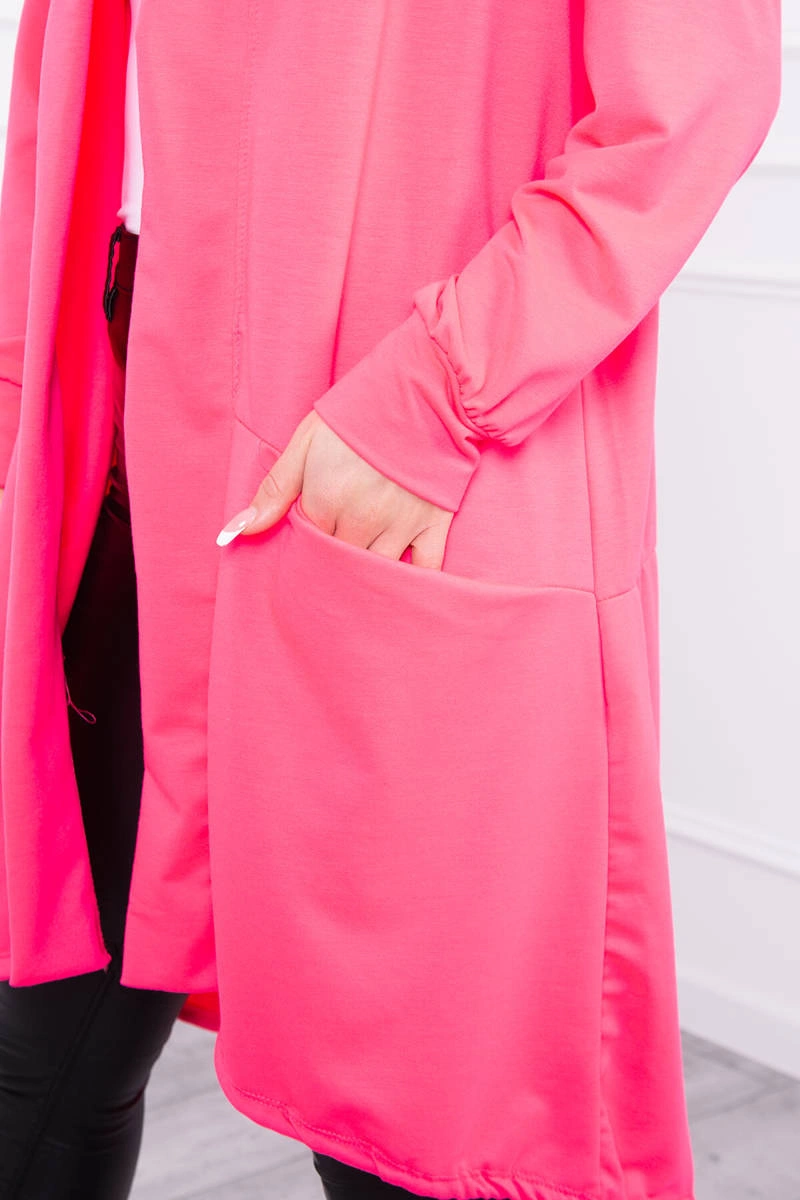 Narzutka z kapturem oversize różowy neon 5 Narzutka z kapturem oversize różowy neon - obrazek 5