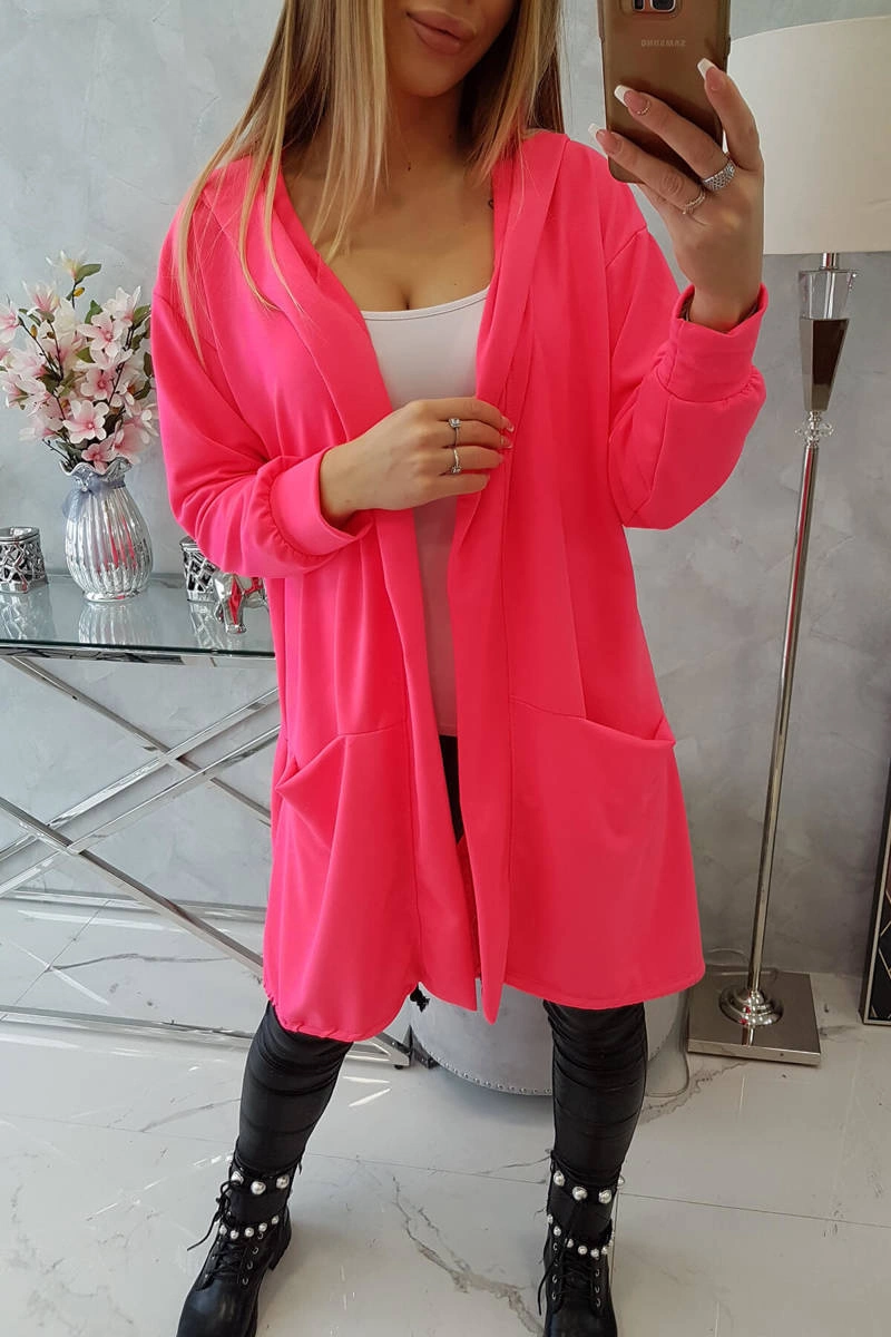 Narzutka z kapturem oversize różowy neon 6 Narzutka z kapturem oversize różowy neon - obrazek 6