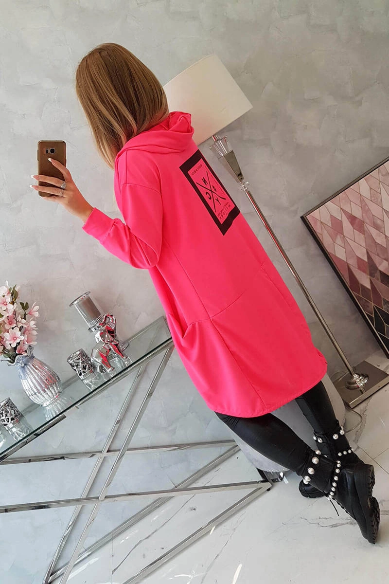 Narzutka z kapturem oversize różowy neon 7 Narzutka z kapturem oversize różowy neon - obrazek 7