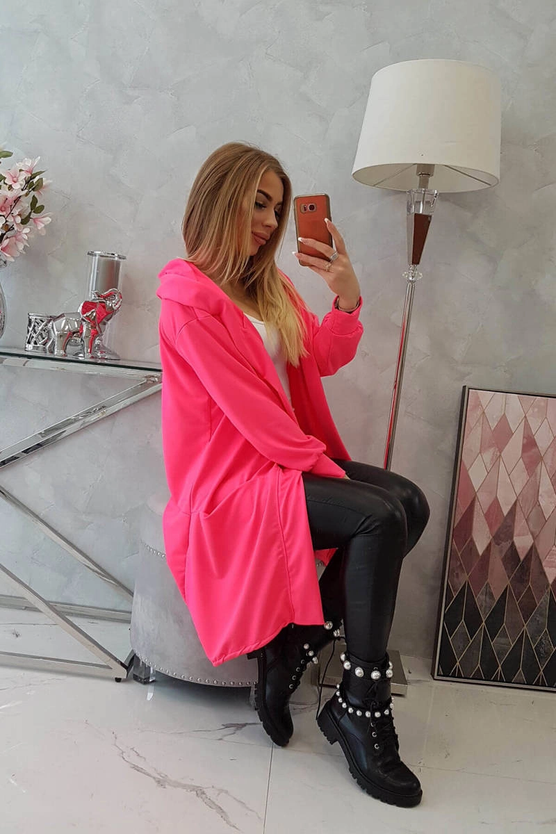 Narzutka z kapturem oversize różowy neon 8 Narzutka z kapturem oversize różowy neon - obrazek 8