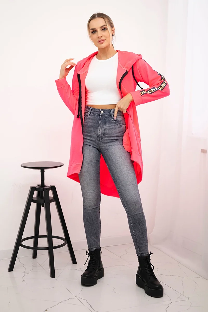 Bluza z suwakiem z tyłu różowy neon 2 Bluza z suwakiem z tyłu różowy neon - obrazek 2