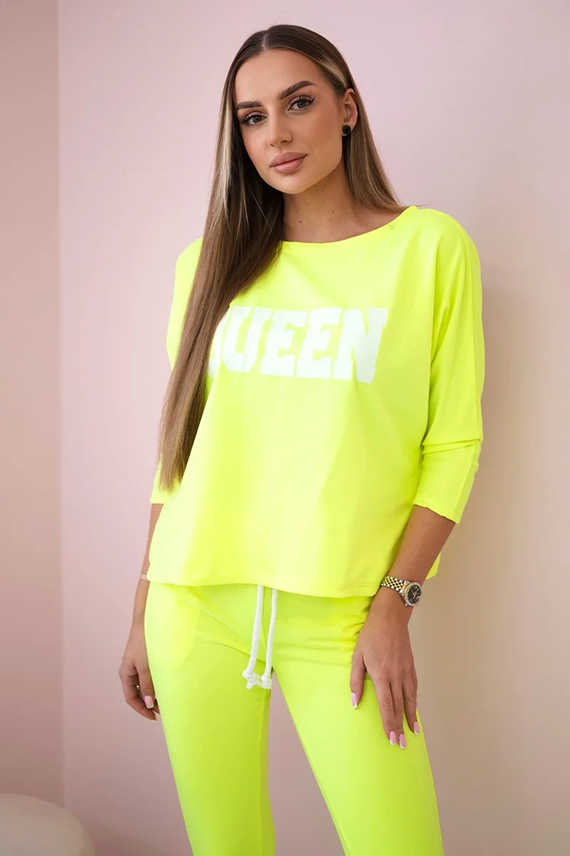 Komplet z nadrukiem Queen żółty neon 2 Komplet z nadrukiem Queen żółty neon - obrazek 2