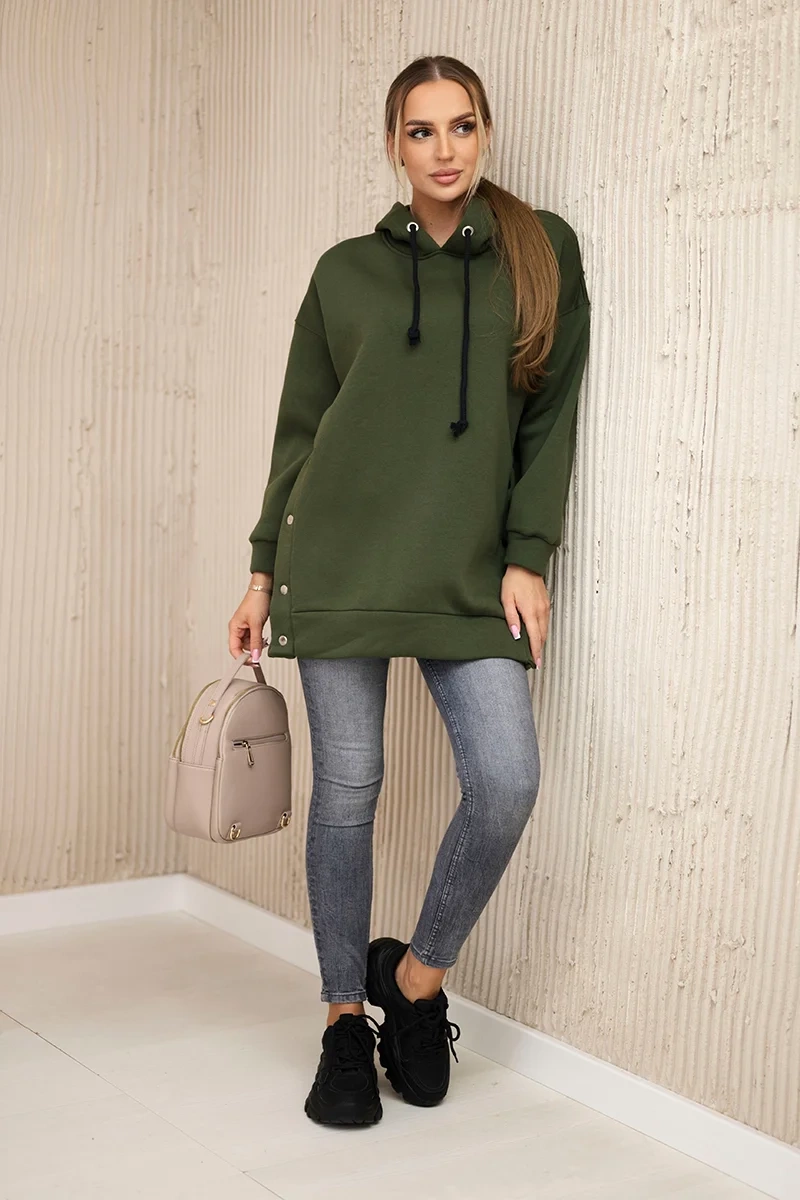 Bluza ocieplana z napami khaki 2 Bluza ocieplana z napami khaki - obrazek 2
