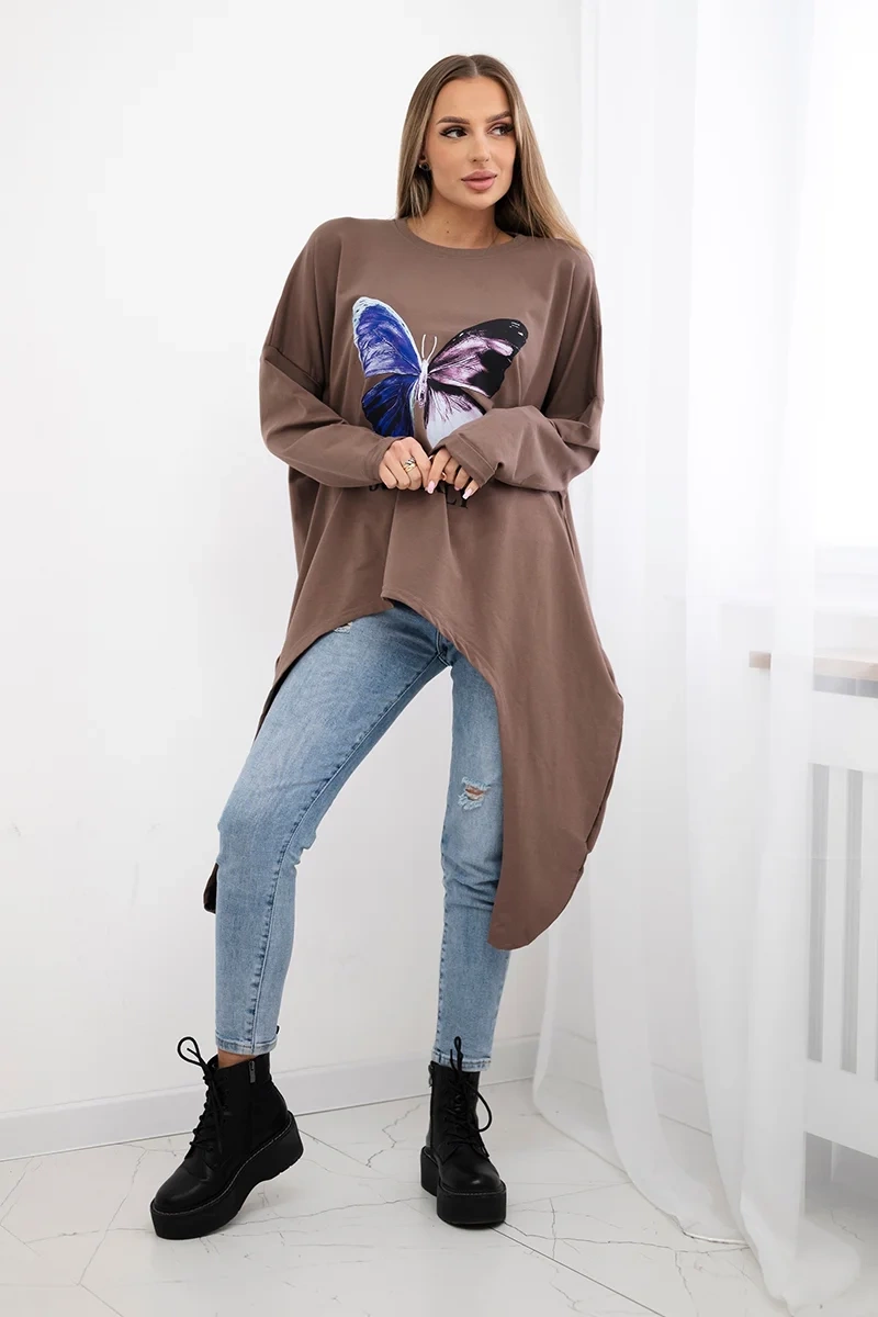 Bluzka z nadrukiem oversize mocca 2 Bluzka z nadrukiem oversize mocca - obrazek 2