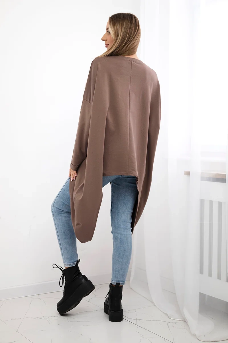 Bluzka z nadrukiem oversize mocca 3 Bluzka z nadrukiem oversize mocca - obrazek 3