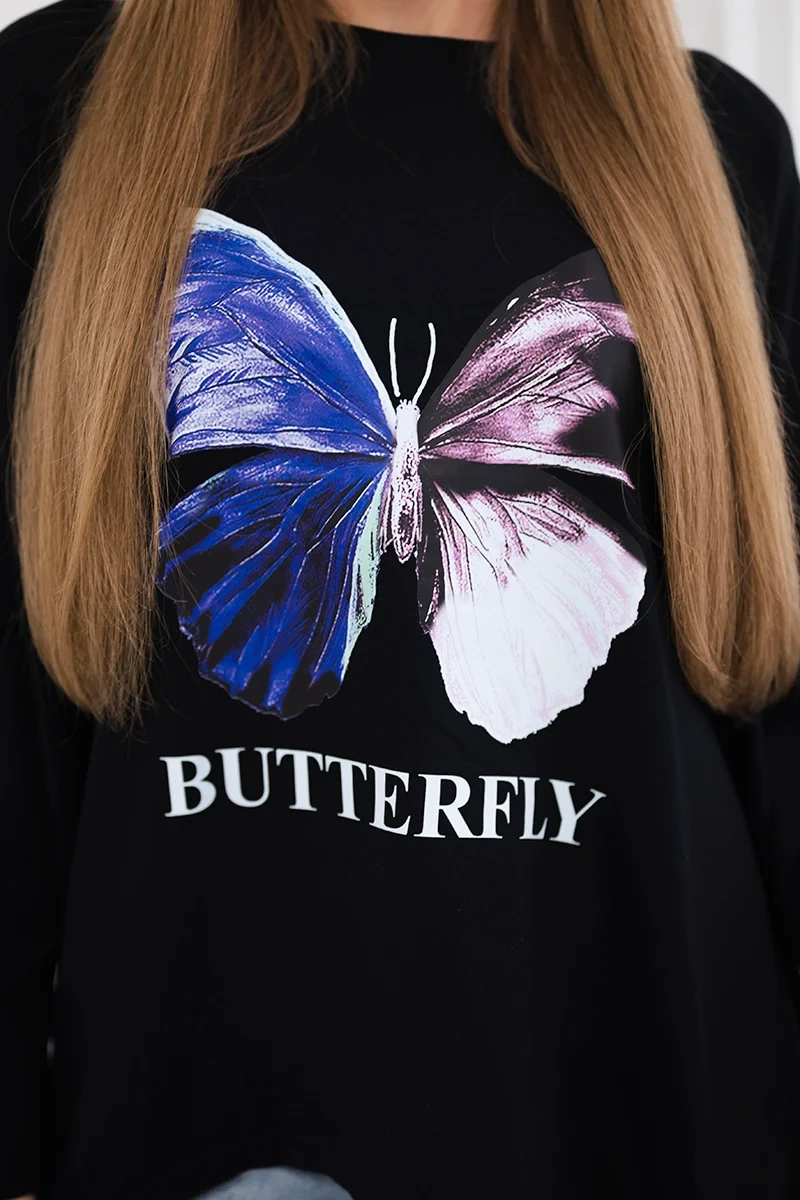 Bluzka z nadrukiem oversize czarna 2 Bluzka z nadrukiem oversize czarna - obrazek 2