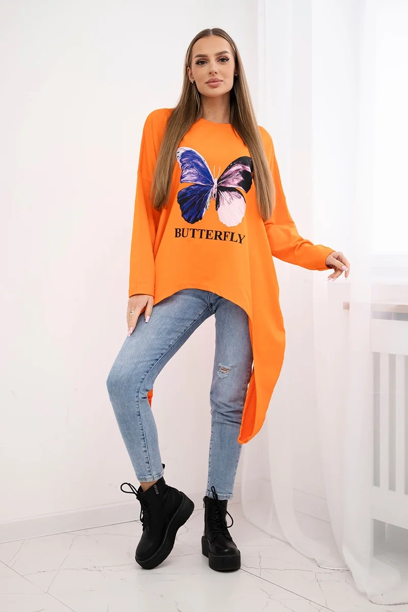 Bluzka z nadrukiem oversize pomarańczowa 2 Bluzka z nadrukiem oversize pomarańczowa - obrazek 2