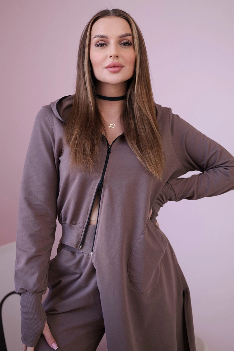 Komplet dresowy bluza z dłuższym bokiem mocca 1 Komplet dresowy bluza z dłuższym bokiem mocca