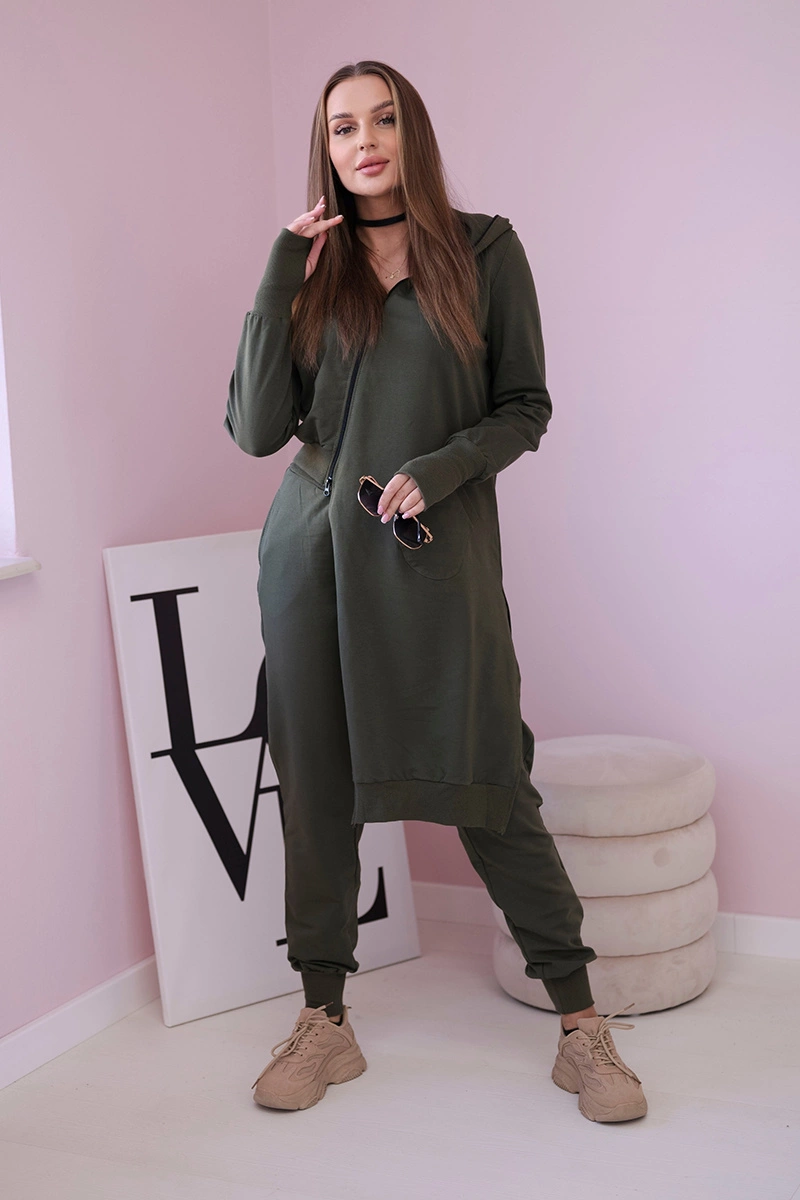 Komplet dresowy bluza z dłuższym bokiem khaki 3 Komplet dresowy bluza z dłuższym bokiem khaki - obrazek 3