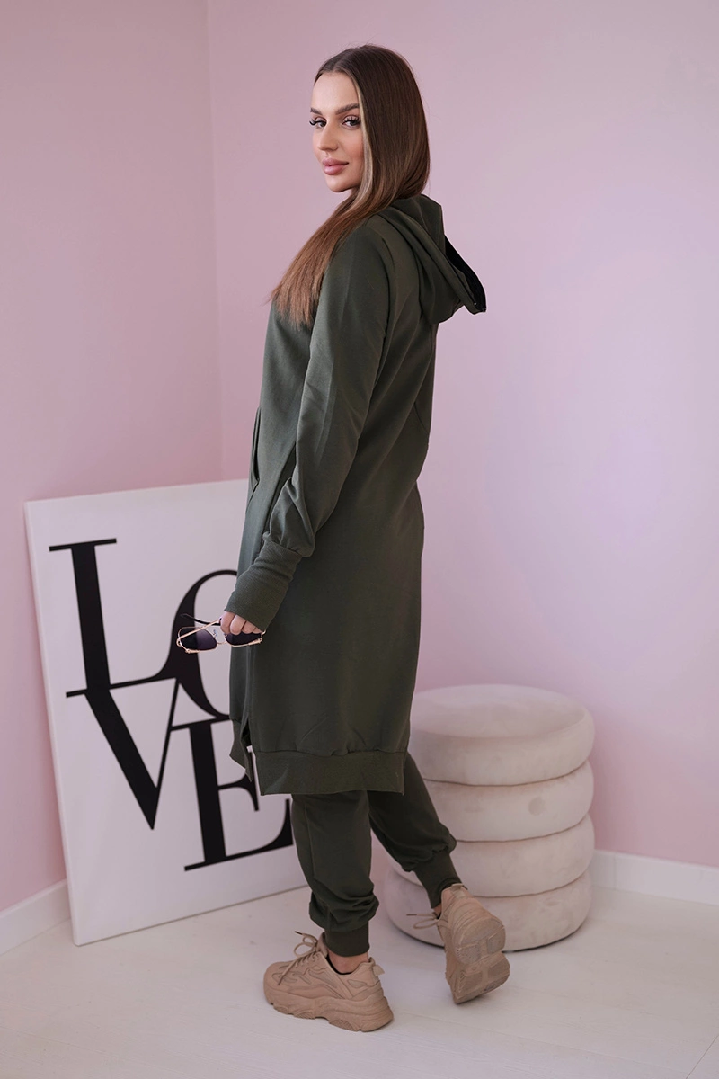 Komplet dresowy bluza z dłuższym bokiem khaki 4 Komplet dresowy bluza z dłuższym bokiem khaki - obrazek 4