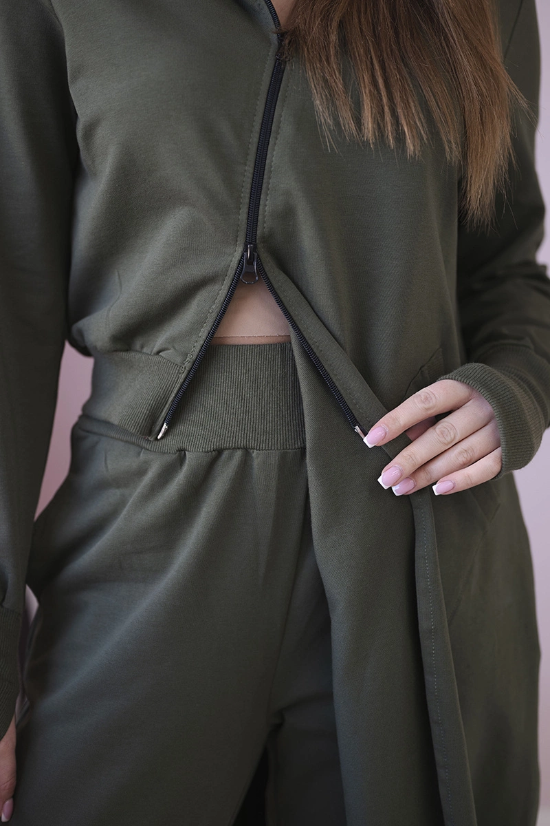 Komplet dresowy bluza z dłuższym bokiem khaki 5 Komplet dresowy bluza z dłuższym bokiem khaki - obrazek 5