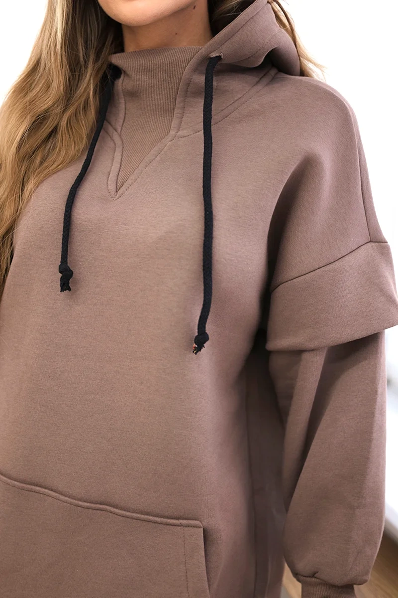 Bluza ocieplana z półgolfem mocca 4 Bluza ocieplana z półgolfem mocca - obrazek 4