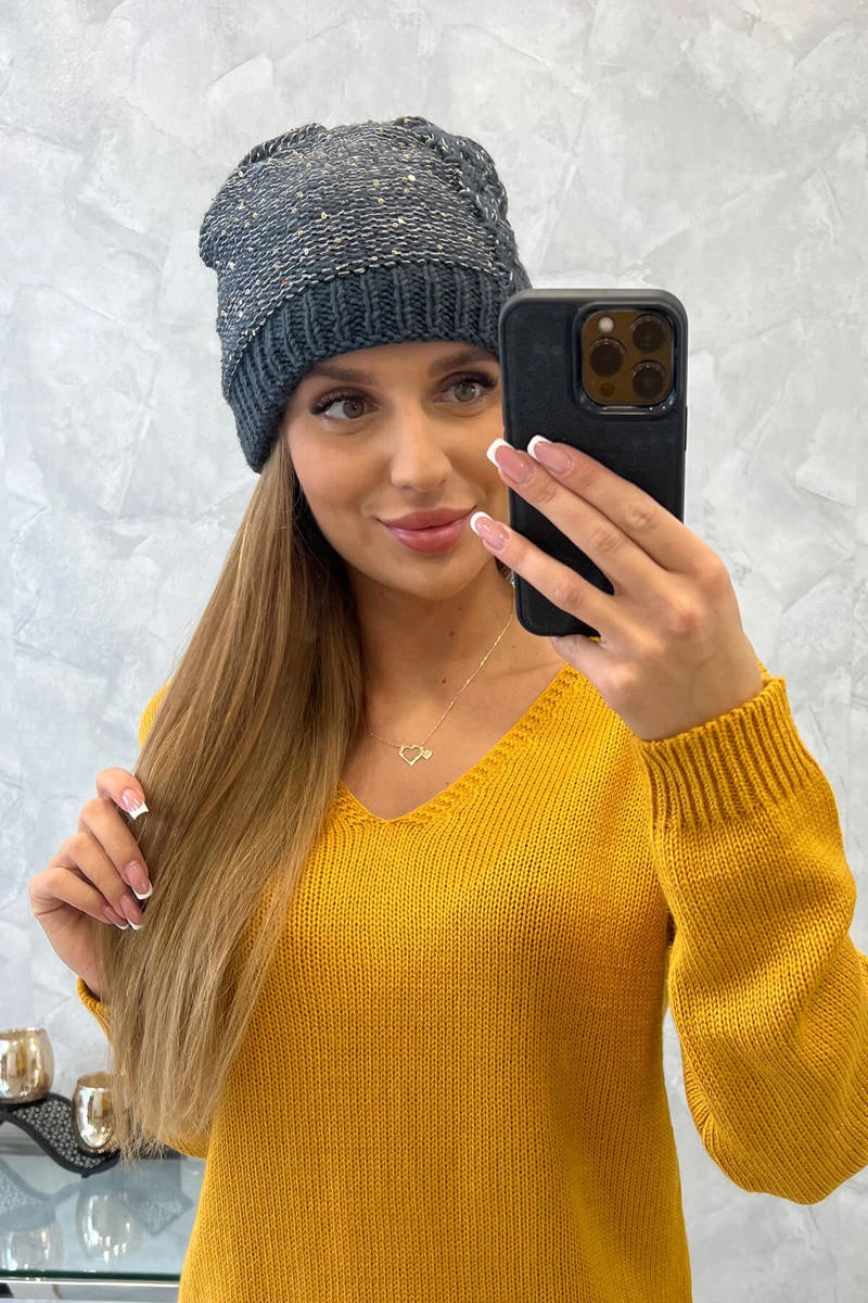 Czapka damska Amira K359 grafitowy+biały 3 Czapka damska Amira K359 grafitowy+biały - obrazek 3