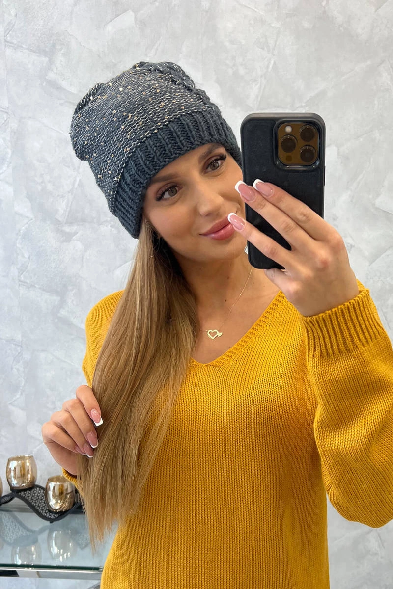 Czapka damska Amira K359 grafitowy+biały 4 Czapka damska Amira K359 grafitowy+biały - obrazek 4