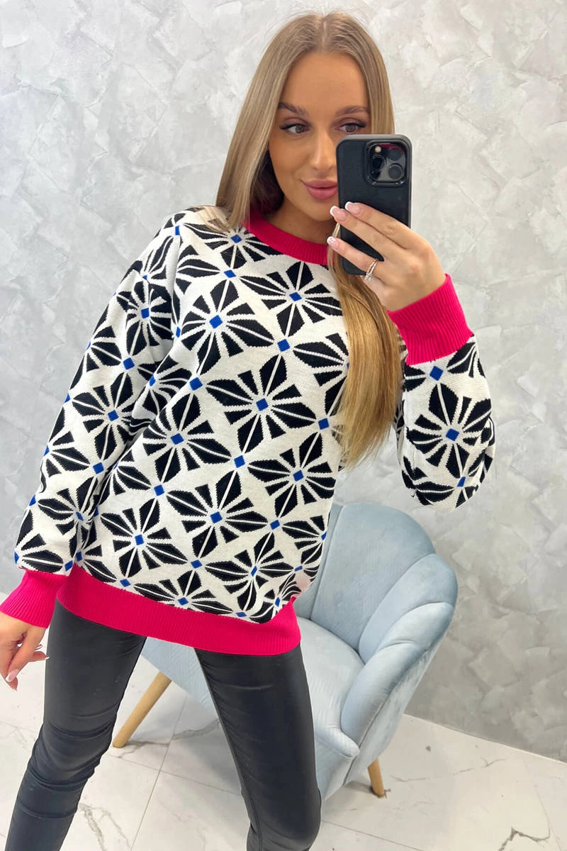 Sweter z geometrycznym motywem biały 4 Sweter z geometrycznym motywem biały - obrazek 4