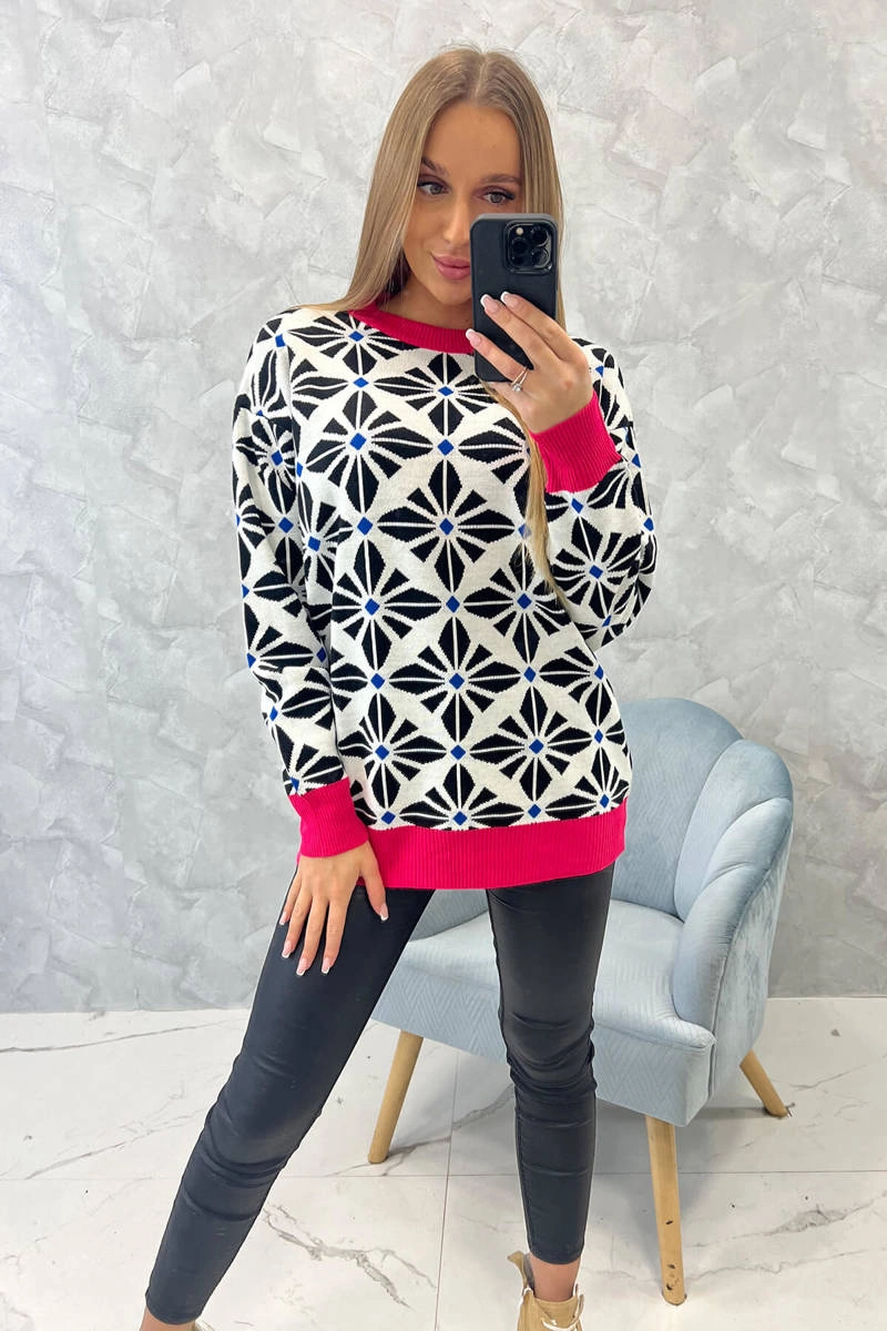 Sweter z geometrycznym motywem biały 6 Sweter z geometrycznym motywem biały - obrazek 6