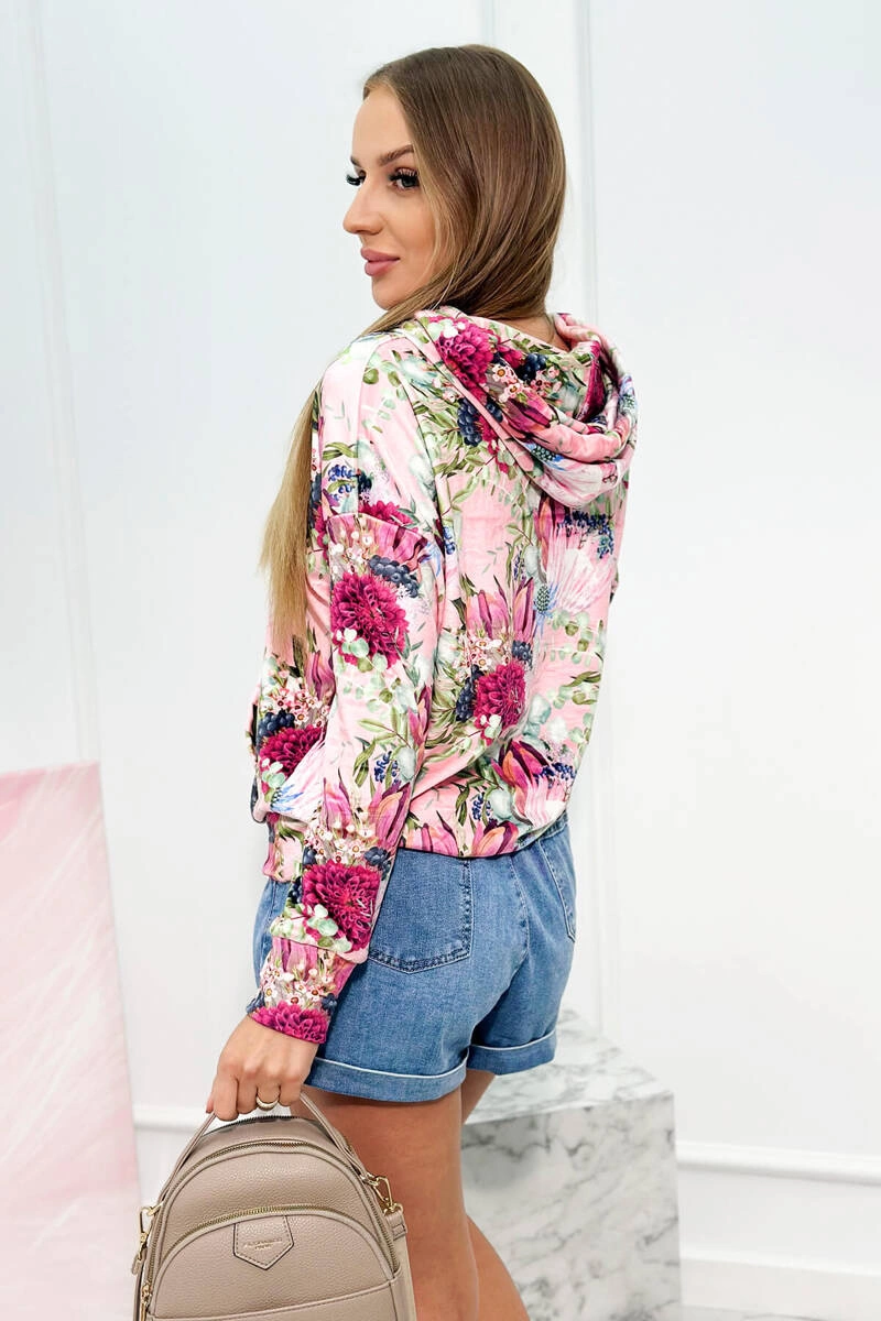 Bluza welurowa z kapturem różowa 2 Bluza welurowa z kapturem różowa - obrazek 2