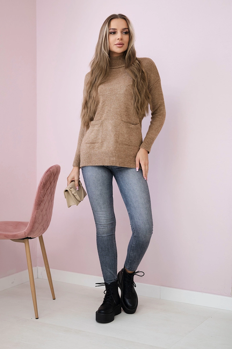 Sweter ze stójką camelowy 2 Sweter ze stójką camelowy - obrazek 2
