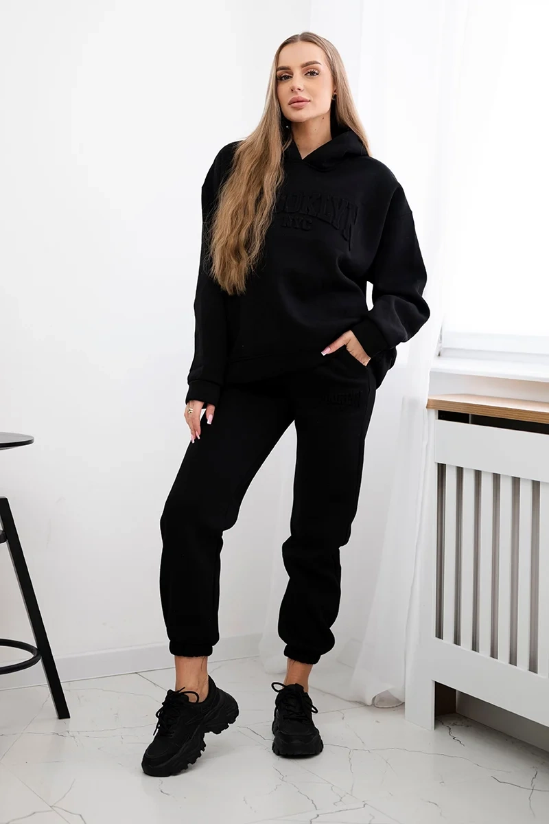 Komplet bawełniany ocieplany bluza + spodnie Brooklyn czarny 2 Komplet bawełniany ocieplany bluza + spodnie Brooklyn czarny - obrazek 2