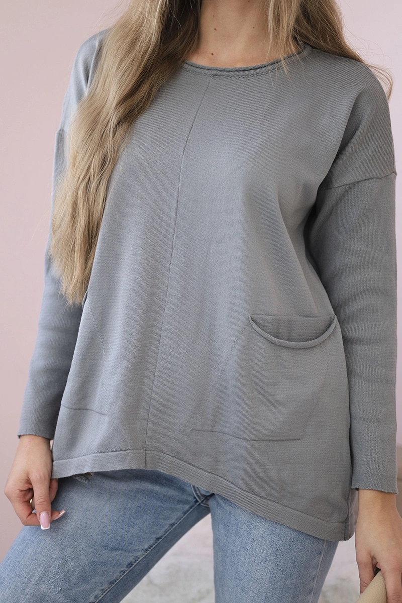 Sweter z kieszeniami z przodu szary 4 Sweter z kieszeniami z przodu szary - obrazek 4