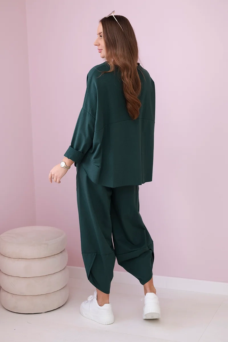 Komplet bawełniany bluza + spodnie ciemny zielony 3 Komplet bawełniany bluza + spodnie ciemny zielony - obrazek 3