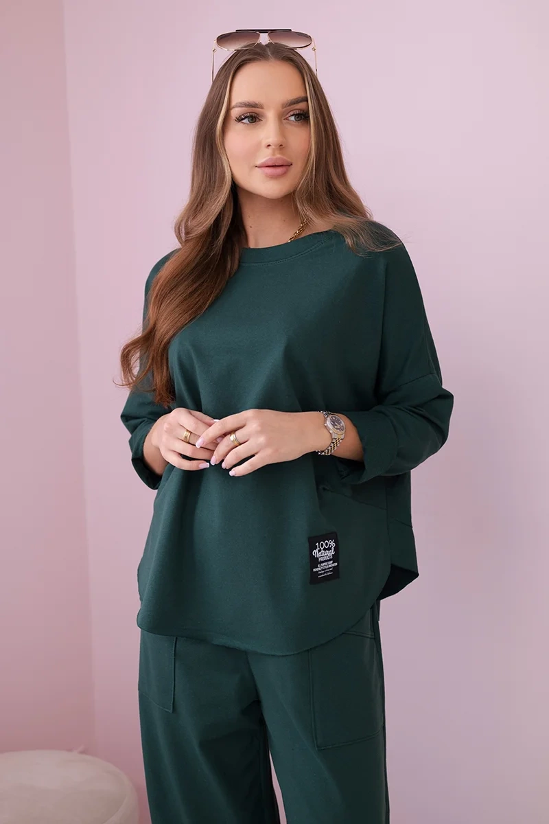 Komplet bawełniany bluza + spodnie ciemny zielony 2 Komplet bawełniany bluza + spodnie ciemny zielony - obrazek 2