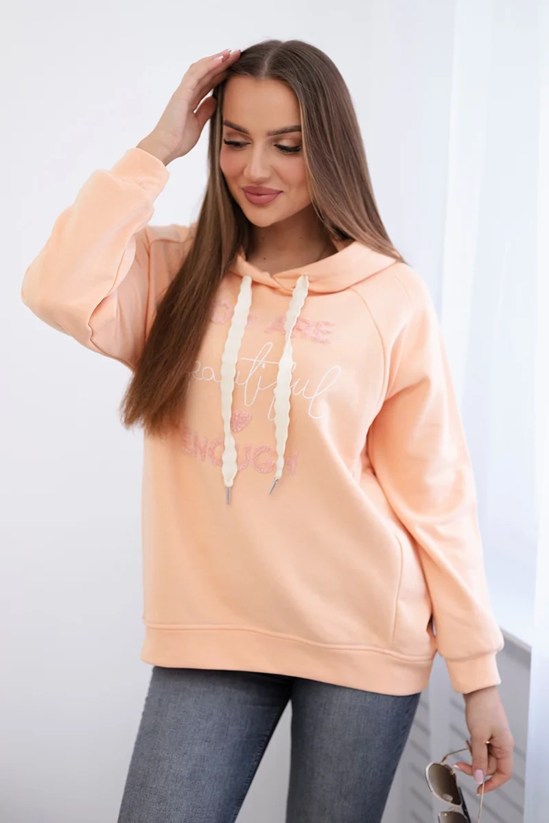 Bluza bawełniana z kapturem brzoskwiniowa 3 Bluza bawełniana z kapturem brzoskwiniowa - obrazek 3