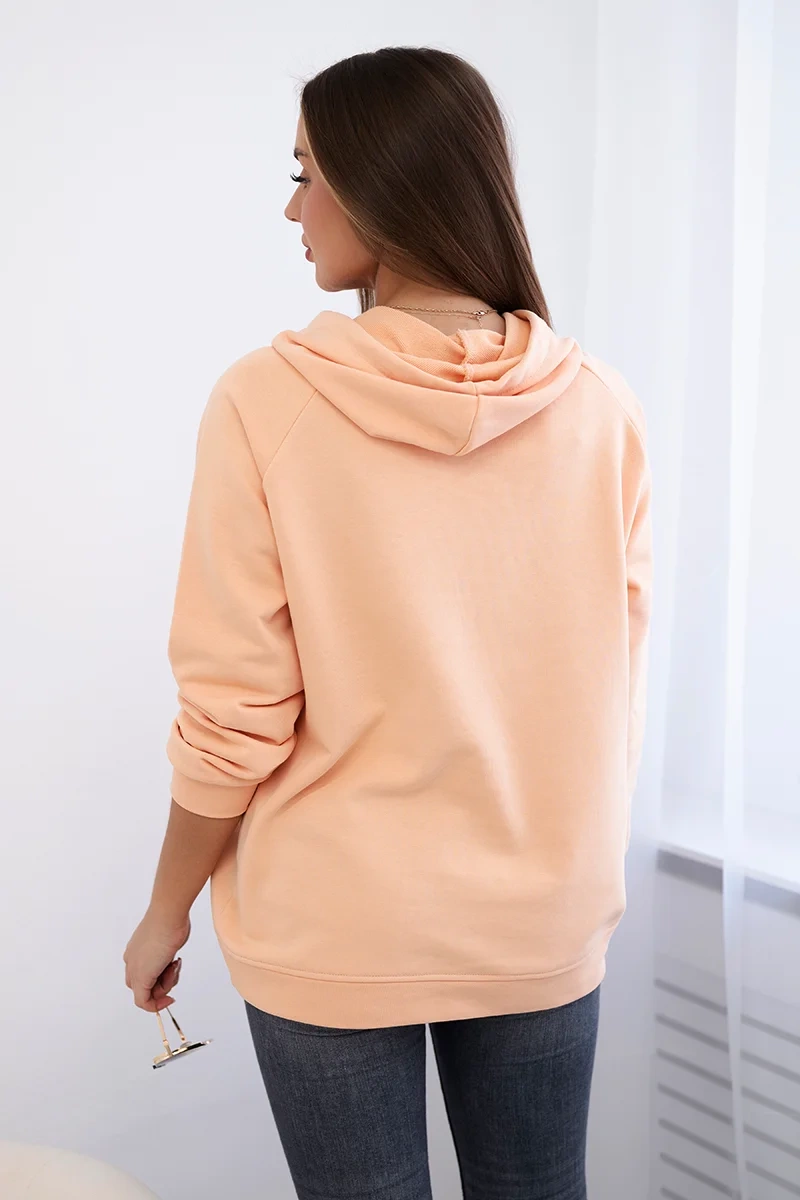 Bluza bawełniana z kapturem brzoskwiniowa 4 Bluza bawełniana z kapturem brzoskwiniowa - obrazek 4
