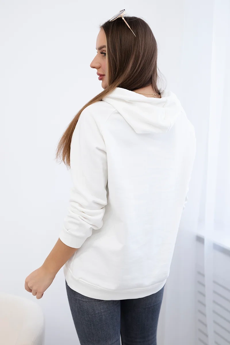 Bluza bawełniana z kapturem ecru 4 Bluza bawełniana z kapturem ecru - obrazek 4