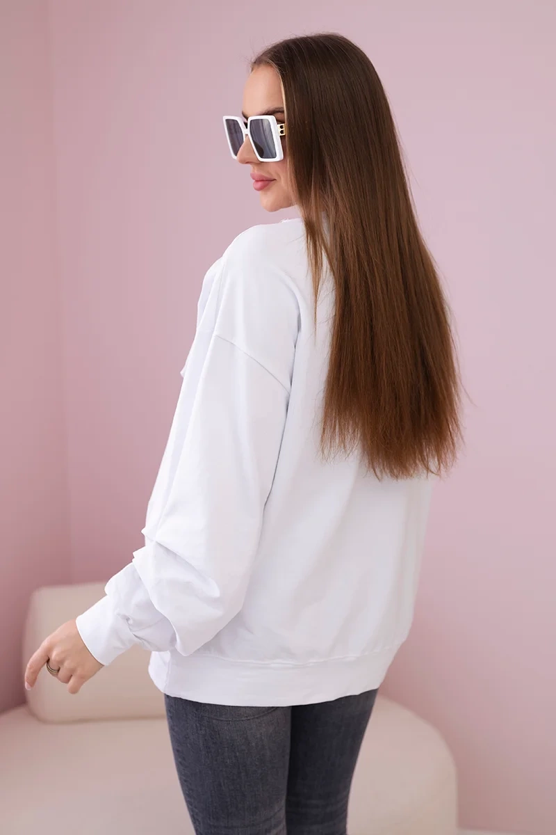 Bluzka bawełniana z kokardą biała 3 Bluzka bawełniana z kokardą biała - obrazek 3