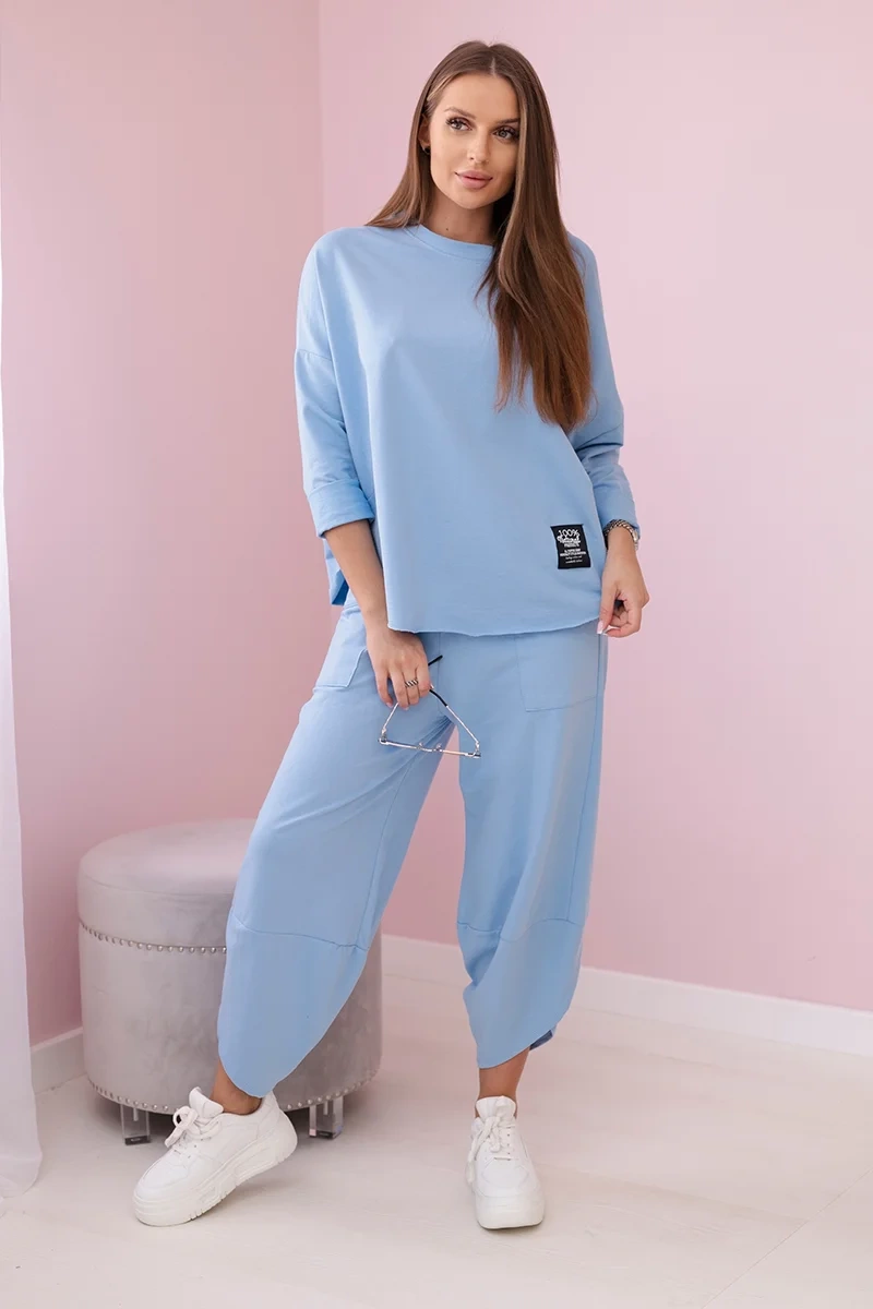 Komplet bawełniany bluza + spodnie niebieski 2 Komplet bawełniany bluza + spodnie niebieski - obrazek 2