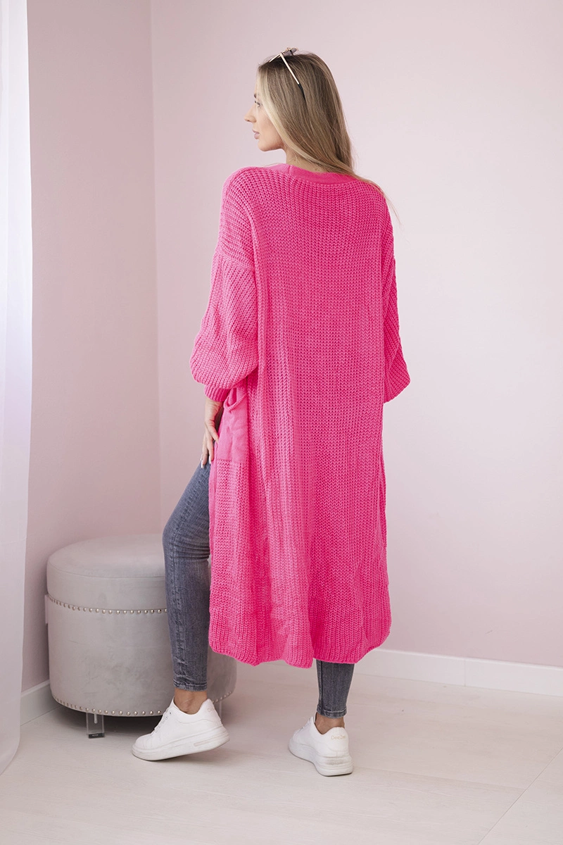 Sweter długi kardigan różowy neon 3 Sweter długi kardigan różowy neon - obrazek 3