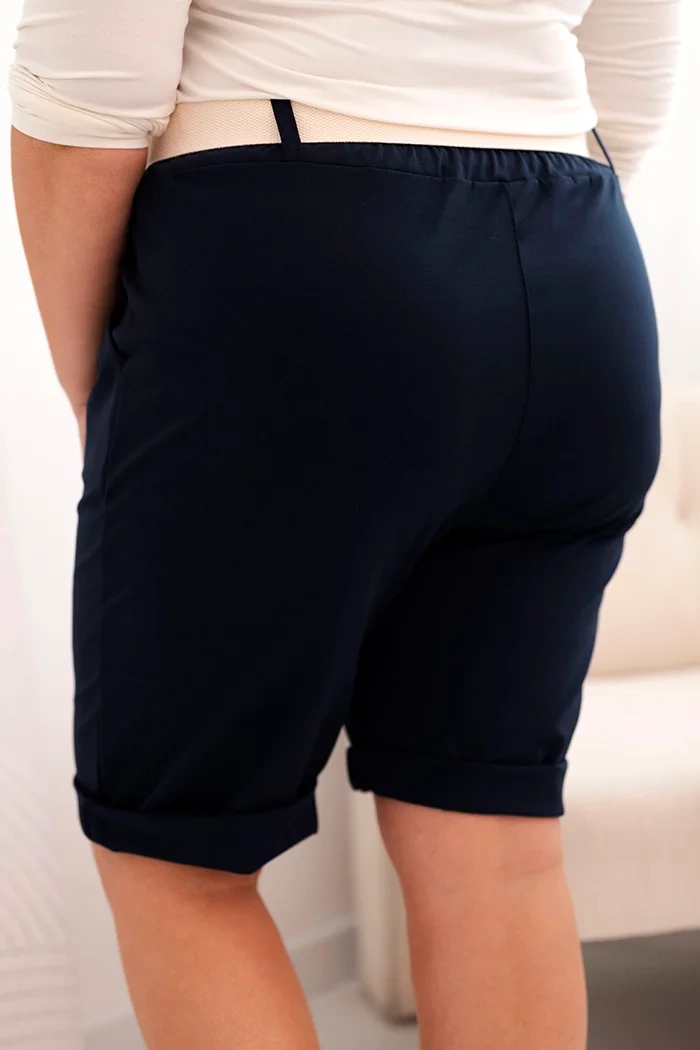 Spodenki damskie bawełniane Plus Size z paskiem granatowe 4 Spodenki damskie bawełniane Plus Size z paskiem granatowe - obrazek 4