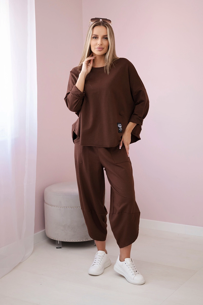 Komplet bawełniany bluza + spodnie brązowy 2 Komplet bawełniany bluza + spodnie brązowy - obrazek 2