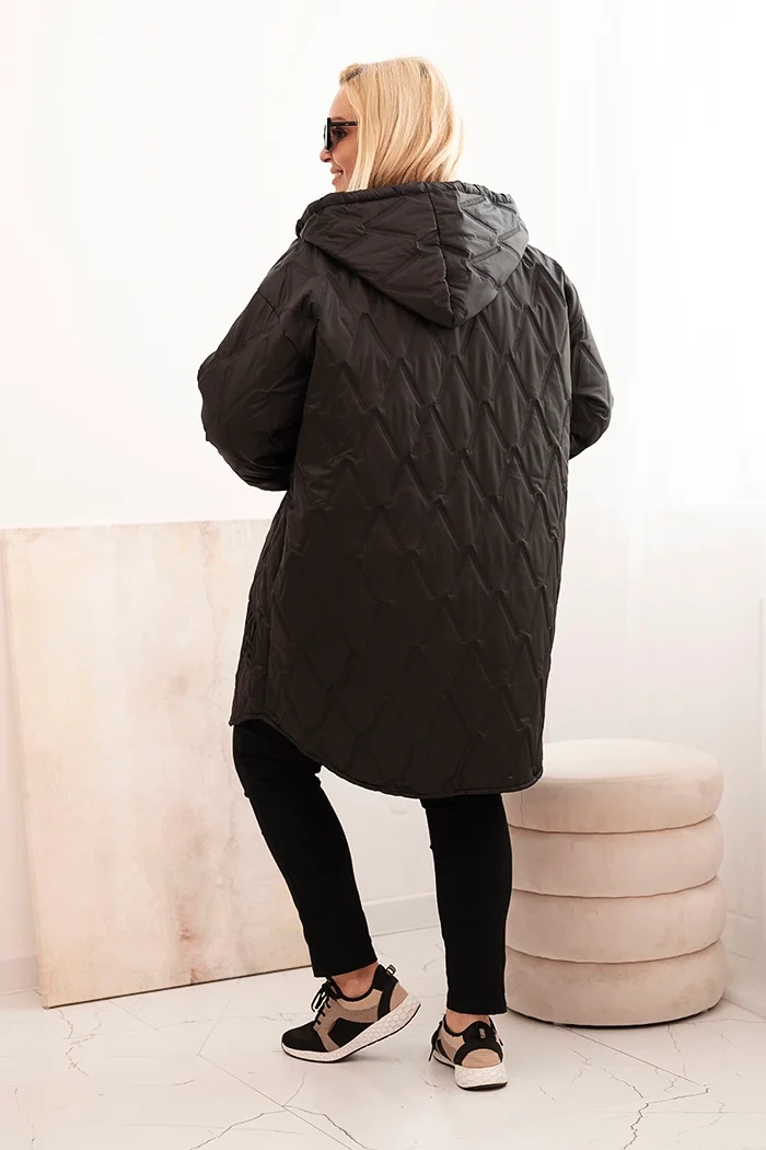 Kurtka damska Plus Size pikowana z kapturem i napisem HOPE czarna 3 Kurtka damska Plus Size pikowana z kapturem i napisem HOPE czarna - obrazek 3