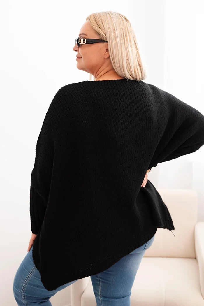 Sweter damski Plus Size z akrylem o luźnym kroju i rękawem 3/4 czarny 3 Sweter damski Plus Size z akrylem o luźnym kroju i rękawem 3/4 czarny - obrazek 3